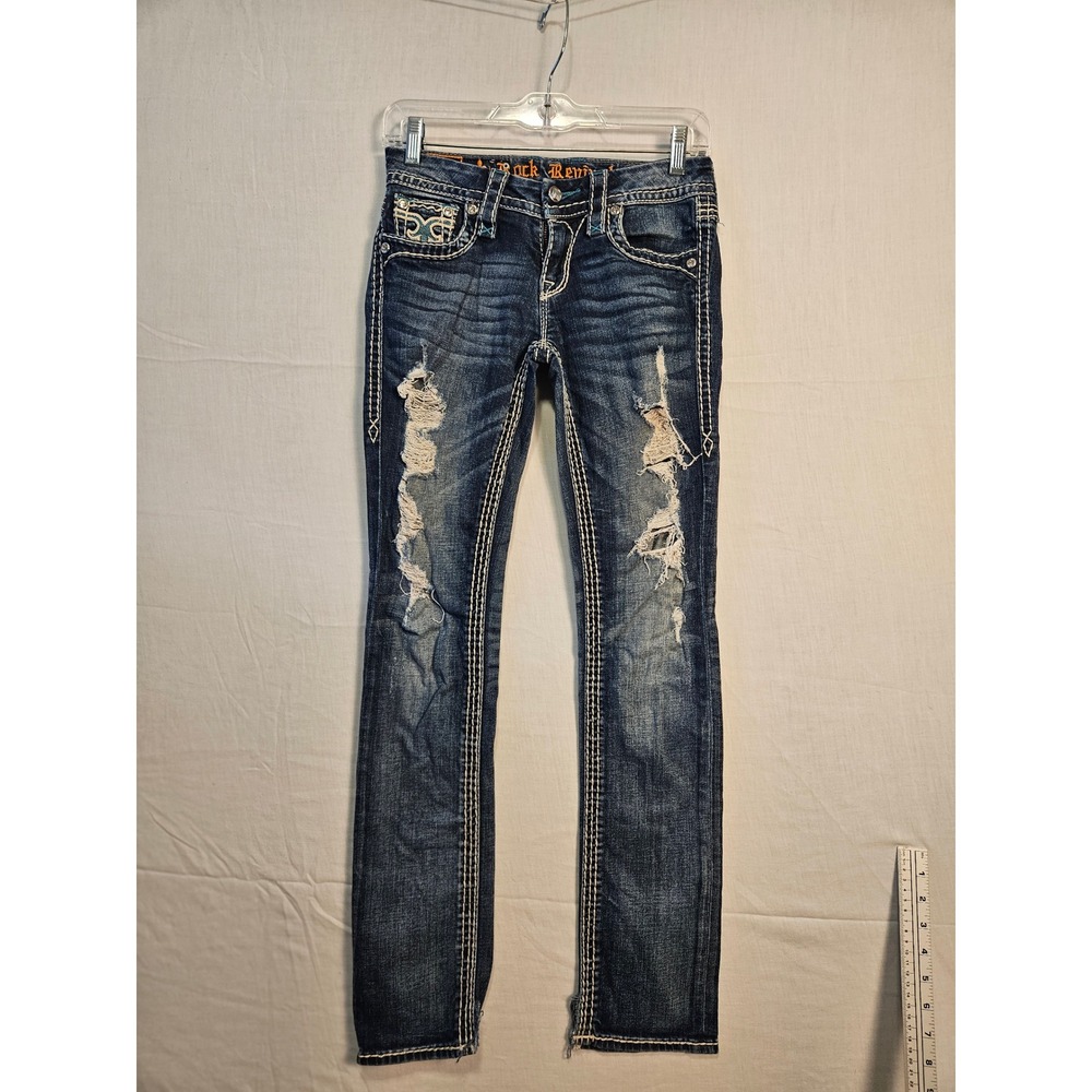 Rock Revival Stacey J3 Distressed Straight Jeans Dark Wash Size 25 EP9069J3R